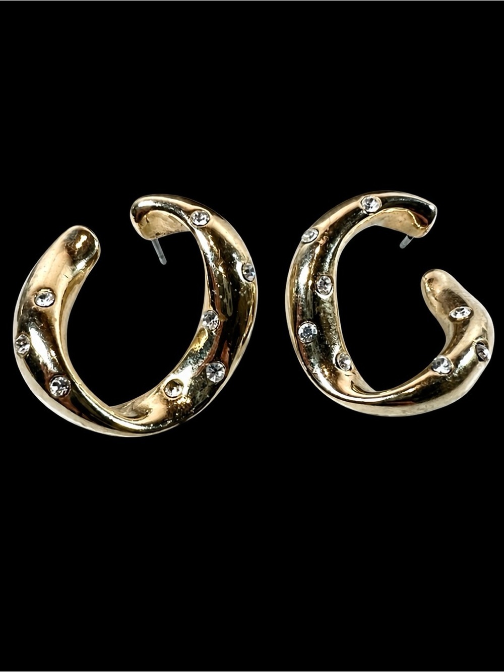 Beautiful, vintage, goldtone, weighted bling costume pierced earrings